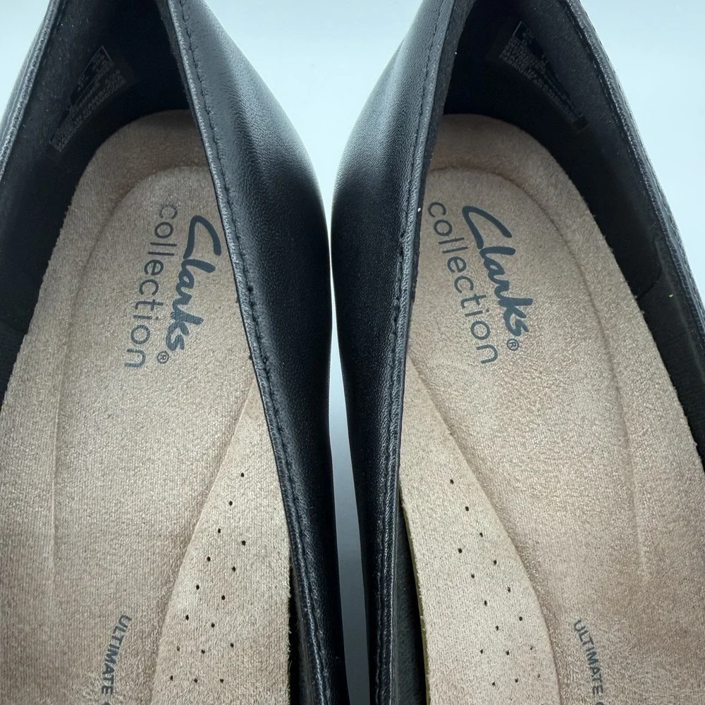 Clarks Womens Olivette Pearl Black Leather Wedge Dress Shoes Size 11 3